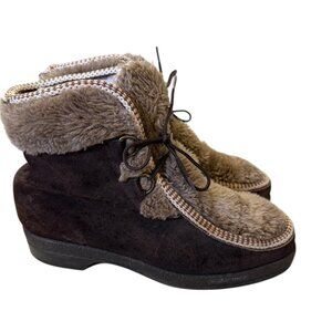 Yodelers Vintage 70s Brown Suede Leather Fur Lined Snow Boots Women's size 6